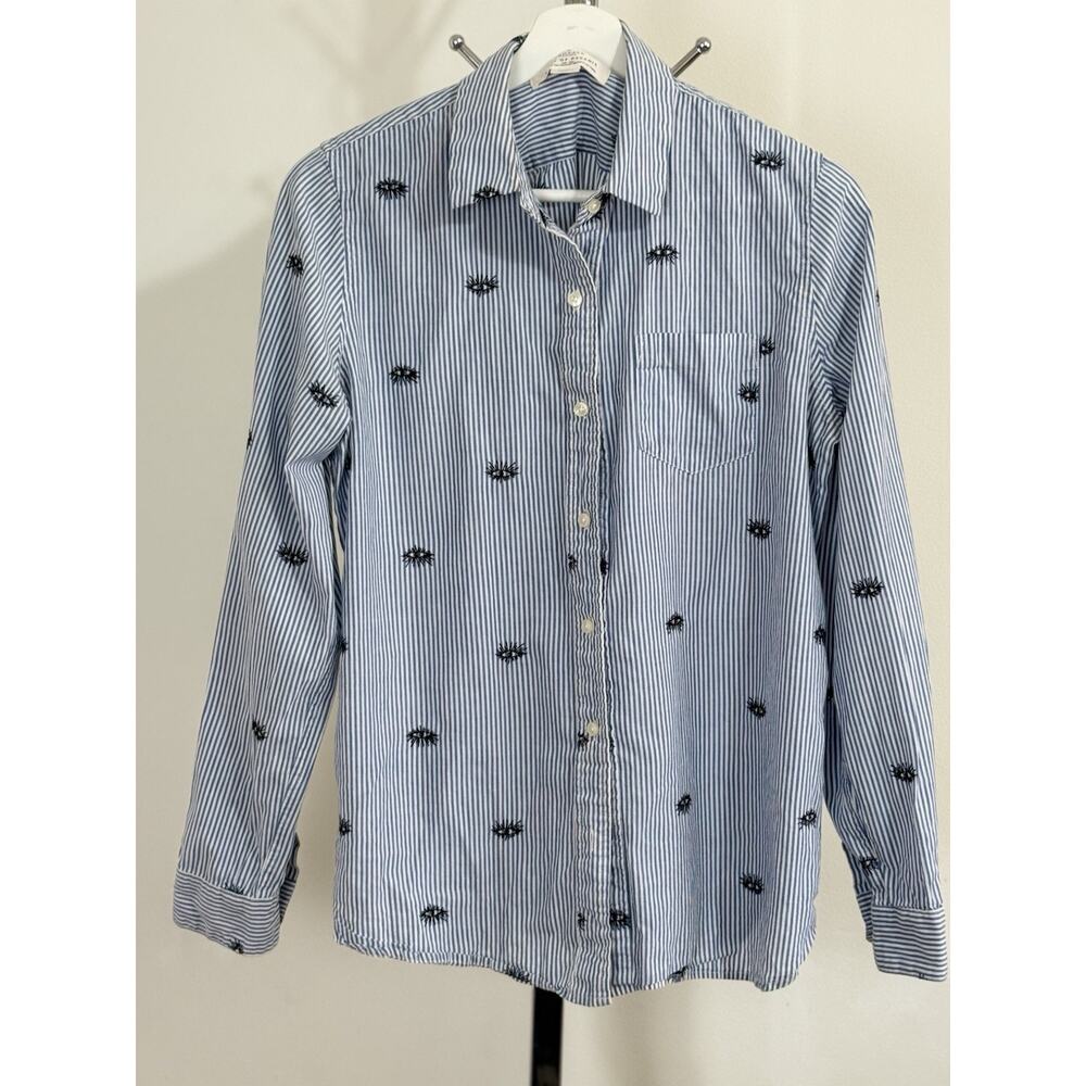 Trovata Birds of Paradis Womens Striped Embroidered Button-Down Shirt Top Size S - Picture 3 of 13